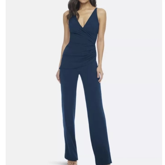 NWT Dress The Population Navy Blue Sam Ruched V Neck Jumpsuit Size XS - Picture 1 of 11